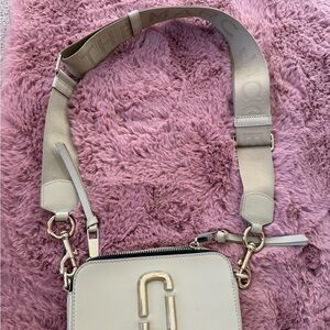 Marc Jacobs Neutral Beige Snapshot Crossbody with Wide Logo Strap